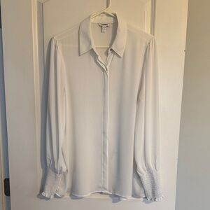 Express White Button-Front Long Sleeve Blouse